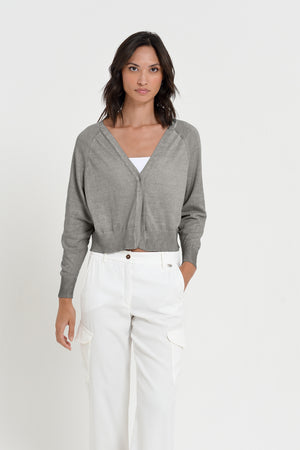 Raven Cardi - Women's Knitted Cotton Cardigan - Dolphin