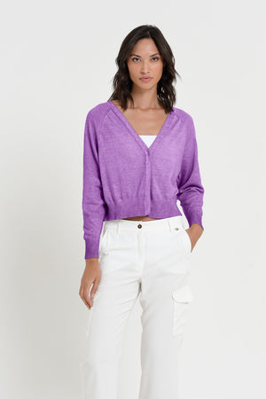 Raven Cardi - Women's Knitted Cotton Cardigan - Morado