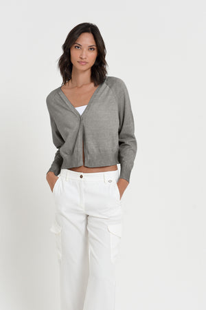 Raven Cardi - Women's Knitted Cotton Cardigan - Dolphin