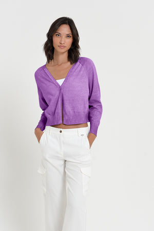 Raven Cardi - Women's Knitted Cotton Cardigan - Morado