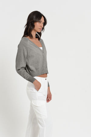 Raven Cardi - Women's Knitted Cotton Cardigan - Dolphin