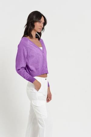 Raven Cardi - Women's Knitted Cotton Cardigan - Morado