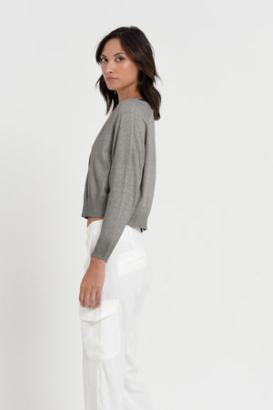Raven Cardi - Women's Knitted Cotton Cardigan - Dolphin