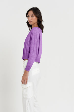 Raven Cardi - Women's Knitted Cotton Cardigan - Morado