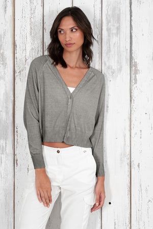 Raven Cardi - Women's Knitted Cotton Cardigan - Dolphin