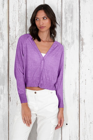 Raven Cardi - Women's Knitted Cotton Cardigan - Morado