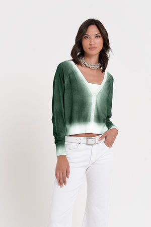 Raven Cardi in Spray Art - Juniper