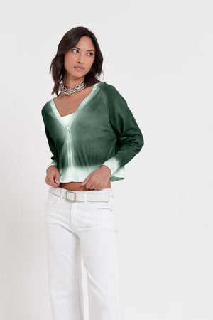 Raven Cardi in Spray Art - Juniper
