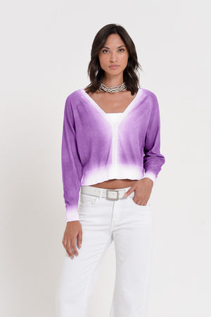Raven Cardi in Spray Art - Morado