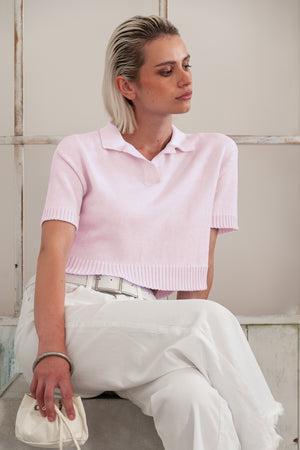 Maya Knit Polo - Women's Cropped Knit Polo - Rose