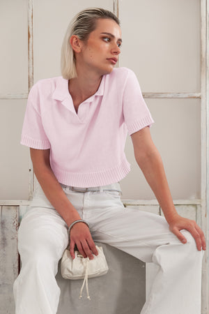 Maya Knit Polo - Women's Cropped Knit Polo - Rose