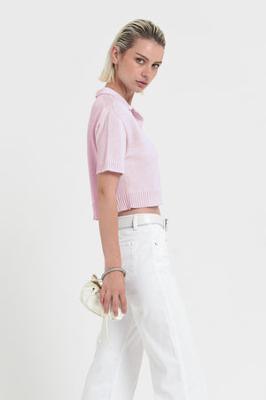 Maya Knit Polo - Women's Cropped Knit Polo - Rose
