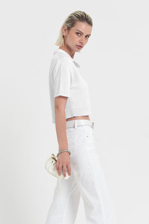 Maya Knit Polo - Women's Cropped Knit Polo - White