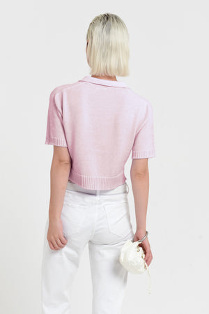 Maya Knit Polo - Women's Cropped Knit Polo - Rose