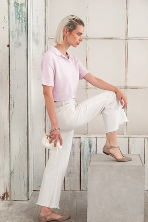 Maya Knit Polo - Women's Cropped Knit Polo - Rose