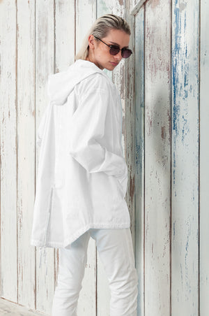 Eastern Parka - Women’s Full Zip Hooded Poplin Parka - White
