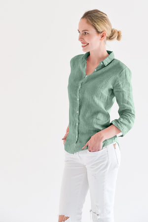 3/4 Sleeve Linen Shirt - Ginepro - Shirts