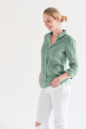 3/4 Sleeve Linen Shirt - Ginepro - Shirts