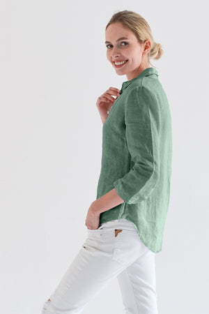 3/4 Sleeve Linen Shirt - Ginepro - Shirts