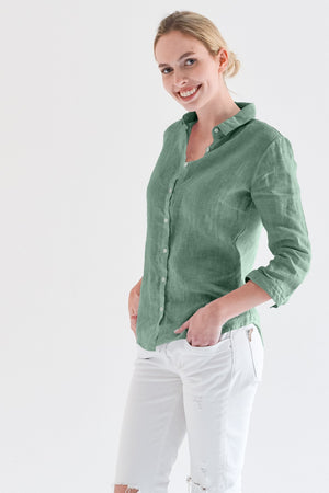 3/4 Sleeve Linen Shirt - Ginepro - Shirts