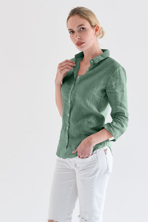 3/4 Sleeve Linen Shirt - Ginepro - Shirts