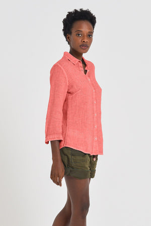 3/4 Sleeve Linen Shirt - Hibiscus - Shirts
