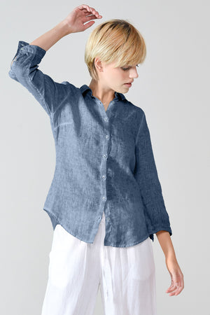 3/4 Sleeve Linen Shirt - Jeans - Shirts