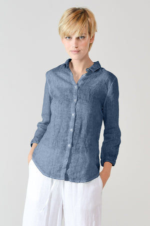 3/4 Sleeve Linen Shirt - Jeans - Shirts