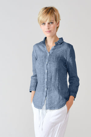 3/4 Sleeve Linen Shirt - Jeans - Shirts