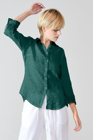 3/4 Sleeve Linen Shirt - Lagoon - Shirts