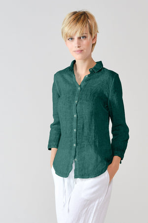 3/4 Sleeve Linen Shirt - Lagoon - Shirts