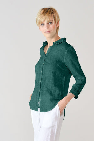 3/4 Sleeve Linen Shirt - Lagoon - Shirts