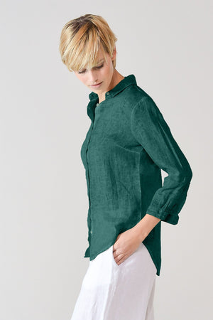 3/4 Sleeve Linen Shirt - Lagoon - Shirts