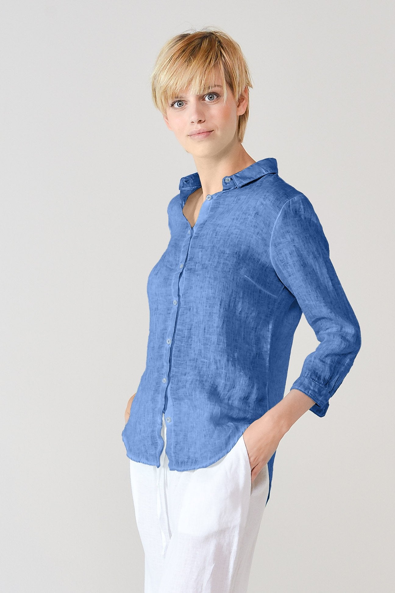 3/4 Sleeve Linen Shirt - Oceano - Shirts
