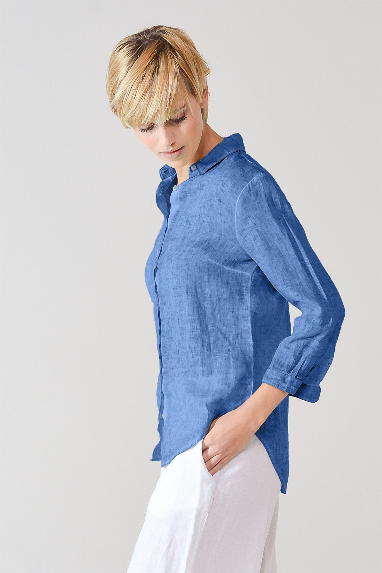 3/4 Sleeve Linen Shirt - Oceano - Shirts