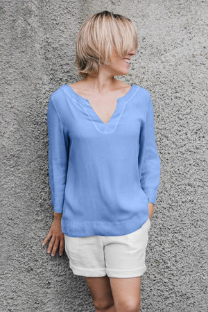 3/4 Sleeve Viscose V-Neck Blouse - Santorini - T-Shirt