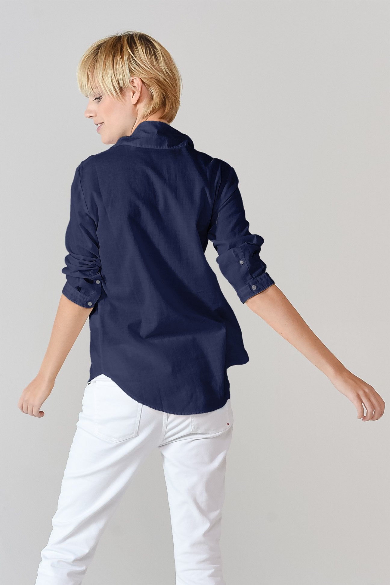 3/4 Sleeve Voile Shirt - Navy - Shirts