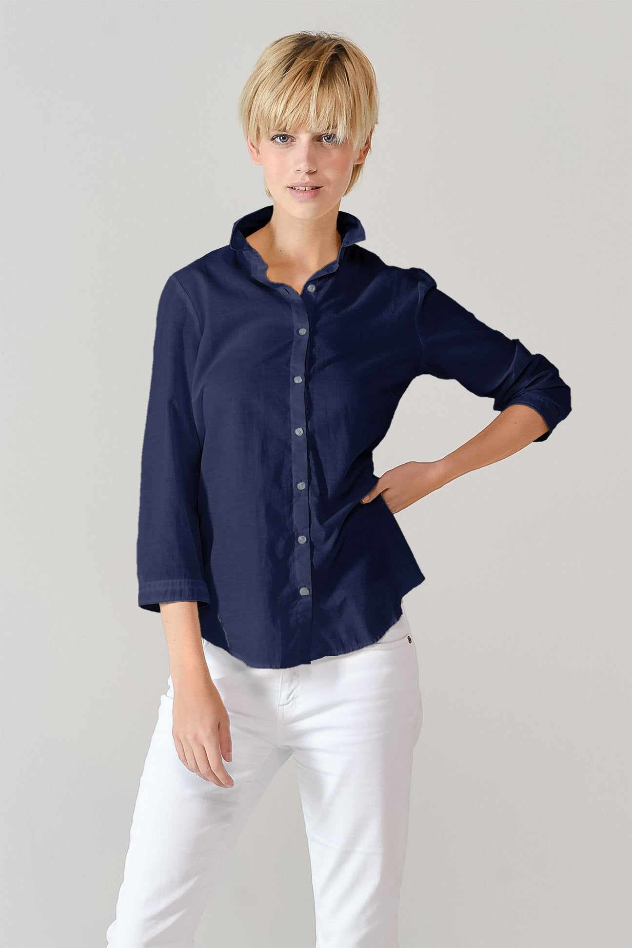 3/4 Sleeve Voile Shirt - Navy - Shirts