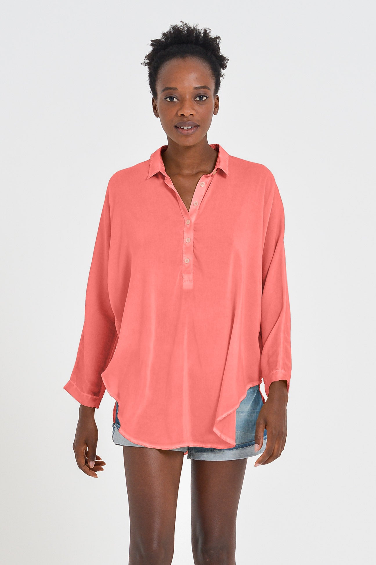 Kimono Polo Shirt - Hibiscus