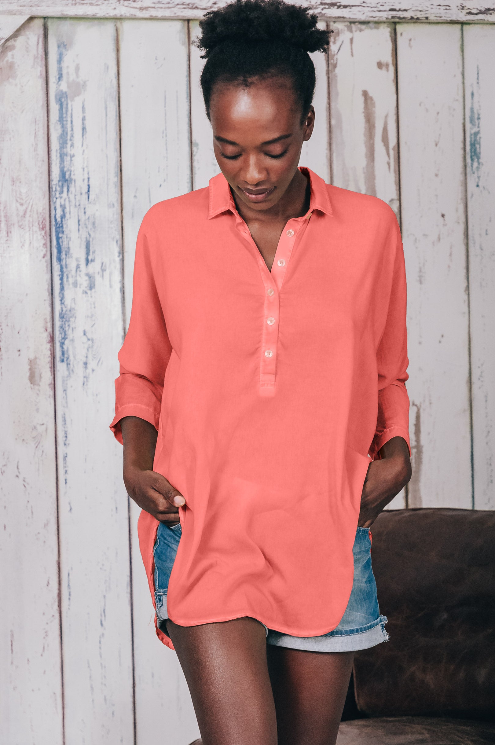 Kimono Polo Shirt - Hibiscus