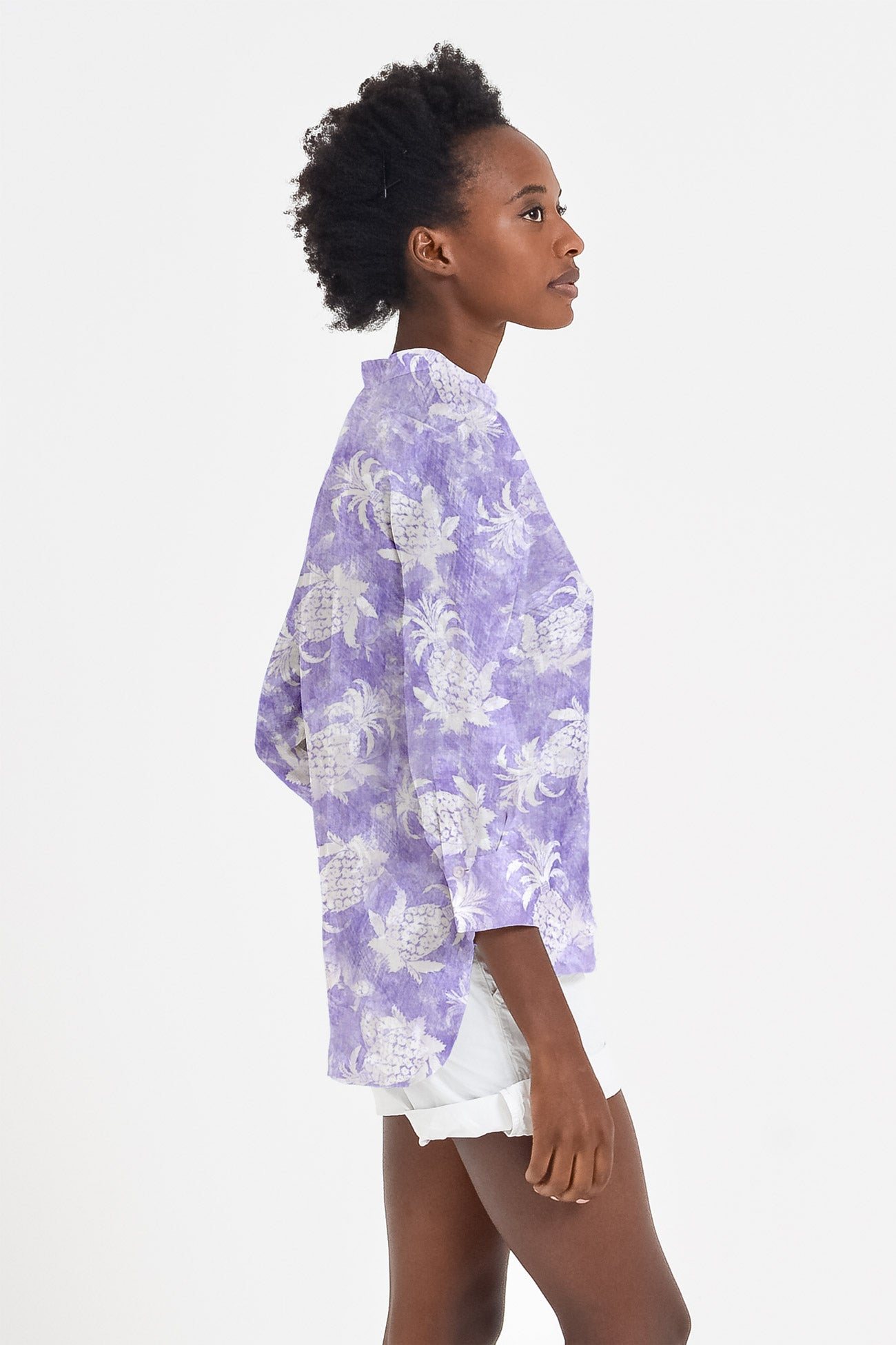 Camicia Asia in Lino Pineapple Print - Mauve