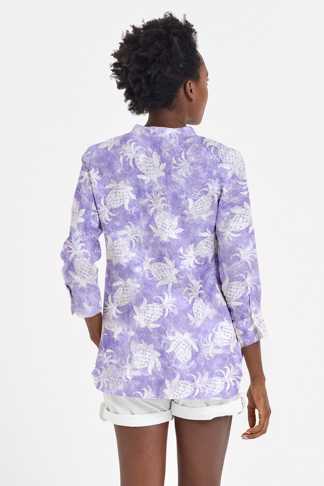 Camicia Asia in Lino Pineapple Print - Mauve