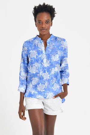 Asia Shirt in Pineapple Print Linen - Pacific