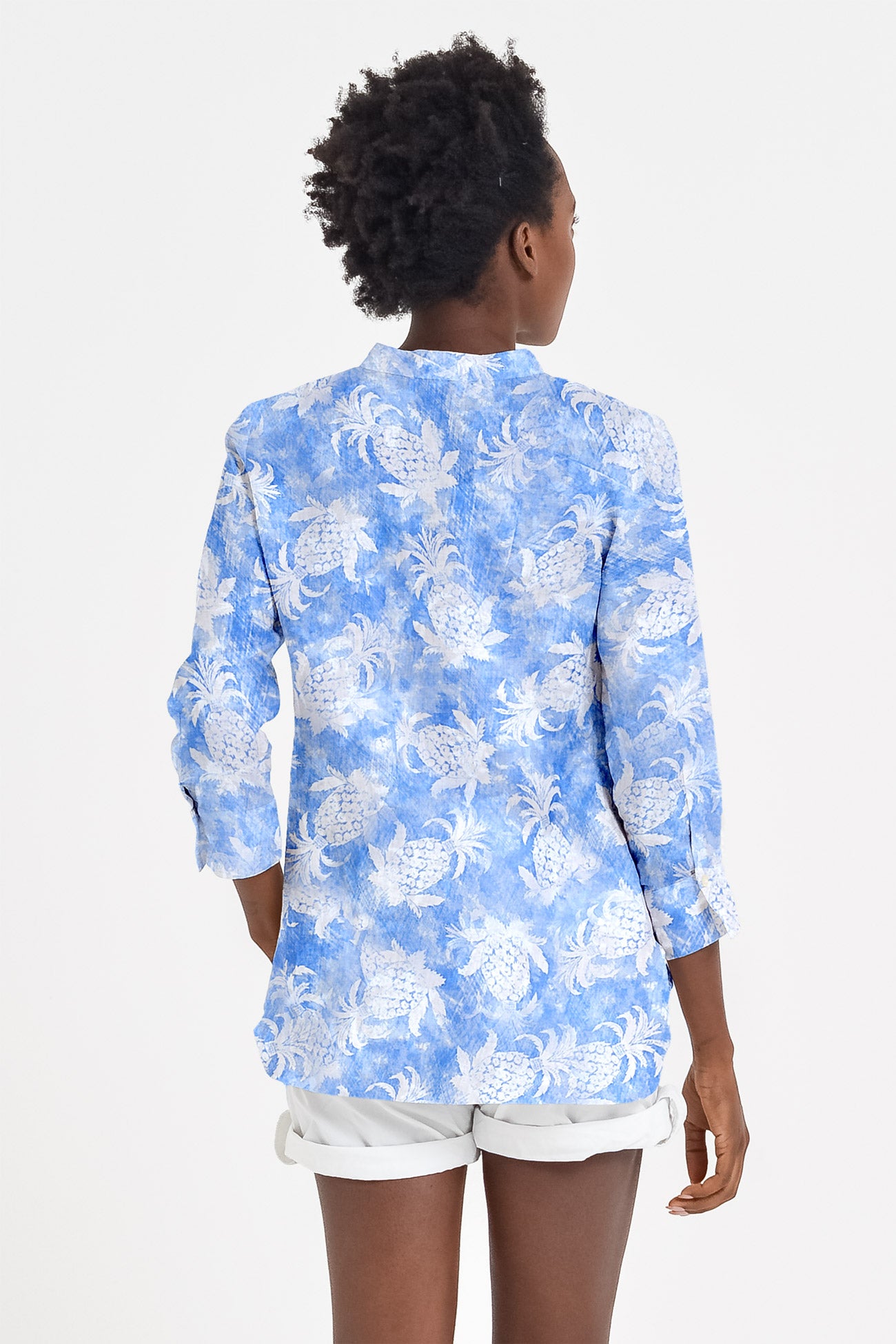 Asia Shirt in Pineapple Print Linen - Pacific