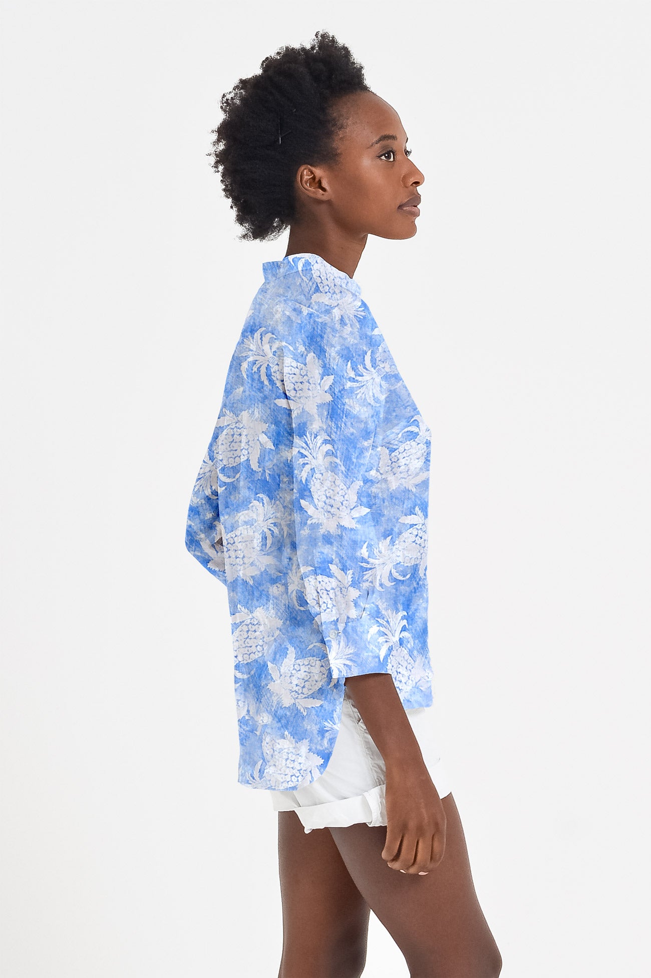 Camicia Asia in Lino Pineapple Print - Pacific