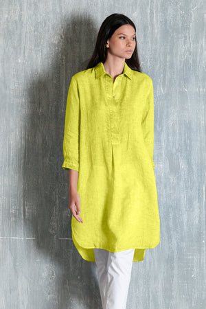Midi Length Linen Shirtdress - Lime