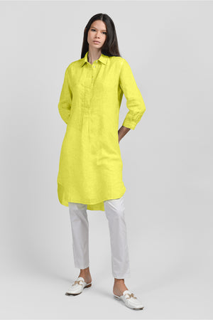 Midi Length Linen Shirtdress - Lime
