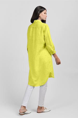 Midi Length Linen Shirtdress - Lime