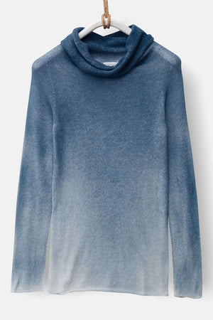 Airbrushed High Neck Jumper in Navy Alpaca Wool Light Knit - Ploumanac'h
