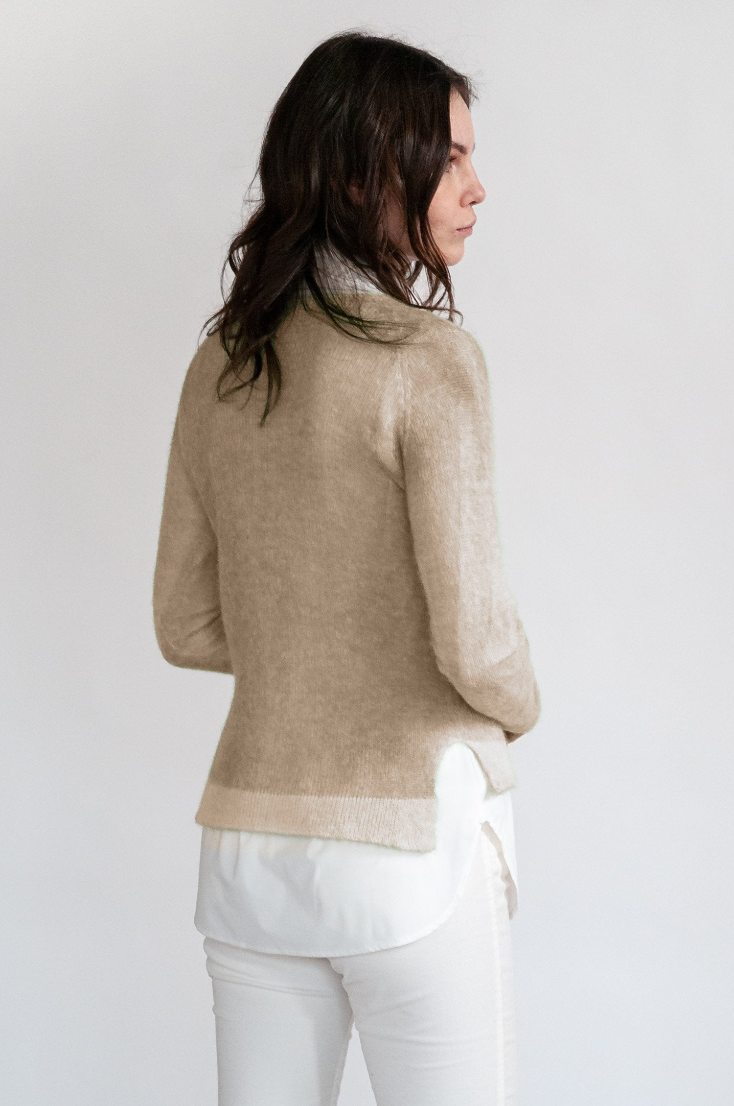 Alpaca Crew Neck Sweater in Wood - Sweaters